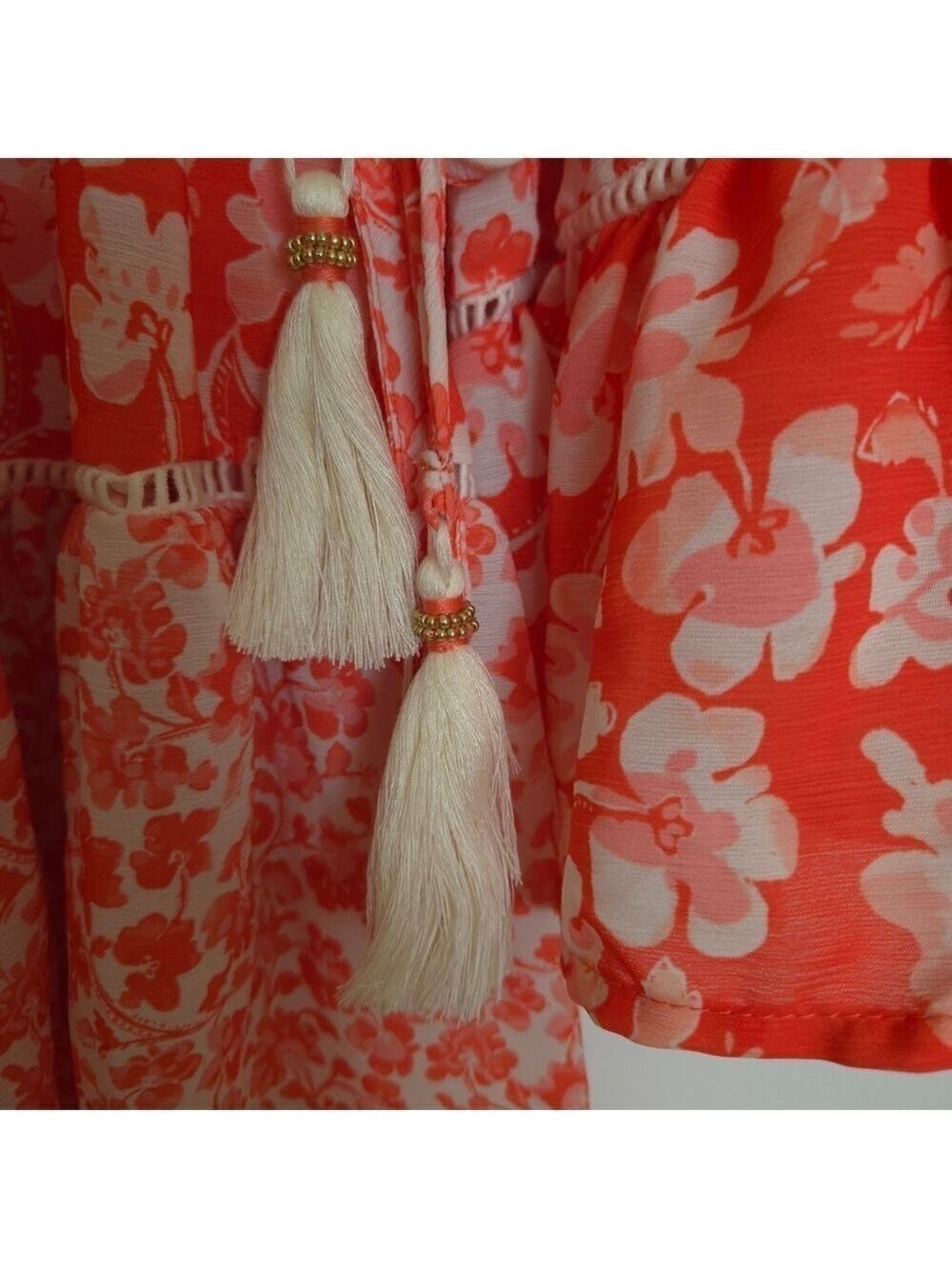 COSITA LINDA FULL WRAP DRESS BEACHWEAR ORANGE WHITE RUFFLES FLOWY BOHO SZ MEDIUM - Picture 12 of 15